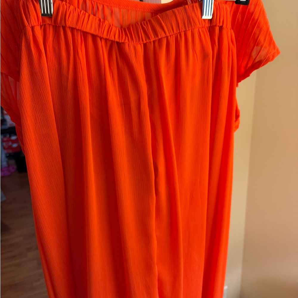 Vibrant Orange Pleated Dress